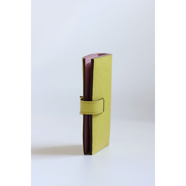 HERM Bearn Compact Verso Handmade Wallet in Lime Epsom Calfskin