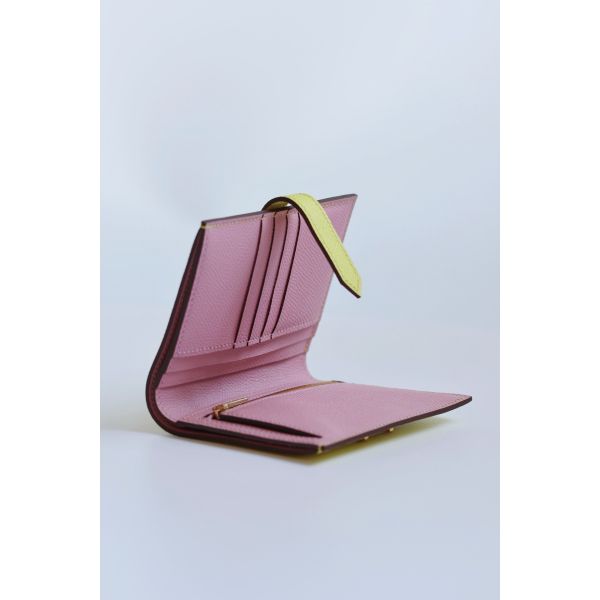 HERM Bearn Compact Verso Handmade Wallet in Lime Epsom Calfskin