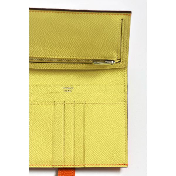 HERM Bearn Compact Verso Handmade Wallet in Orange Epsom Calfskin