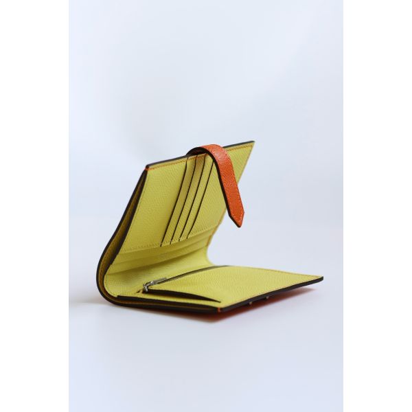 HERM Bearn Compact Verso Handmade Wallet in Orange Epsom Calfskin