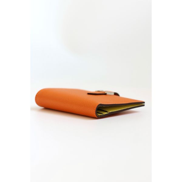 HERM Bearn Compact Verso Handmade Wallet in Orange Epsom Calfskin