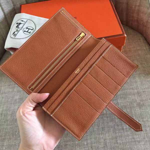 HERM Brown Clemence Bearn Gusset Wallet