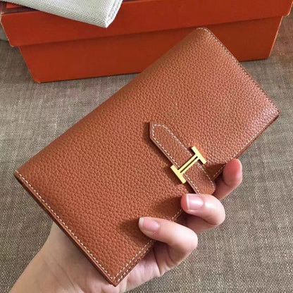 HERM Brown Clemence Bearn Gusset Wallet