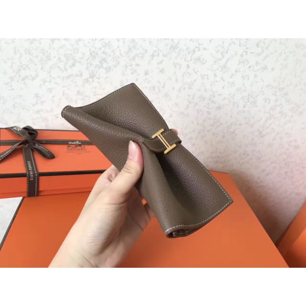 HERM Taupe Clemence Bearn Gusset Wallet