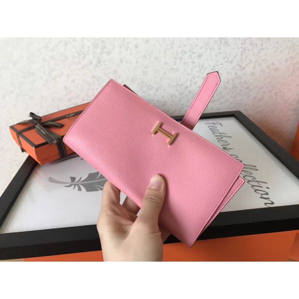 HERM Pink Epsom Bearn Gusset Wallet