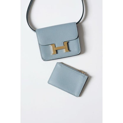 HERM Constance Slim Wallet in Blue Lin Evercolor Calfskin