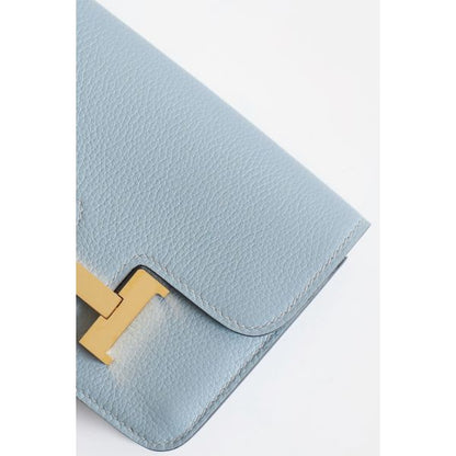 HERM Constance Slim Wallet in Blue Lin Evercolor Calfskin
