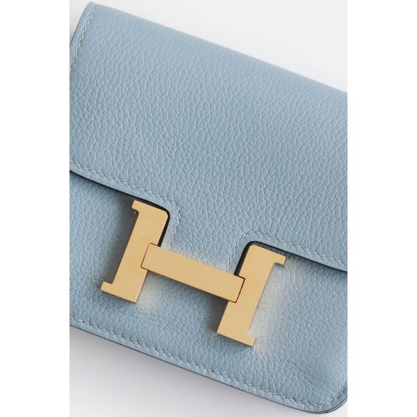 HERM Constance Slim Wallet in Blue Lin Evercolor Calfskin