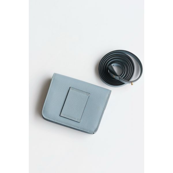 HERM Constance Slim Wallet in Blue Lin Evercolor Calfskin