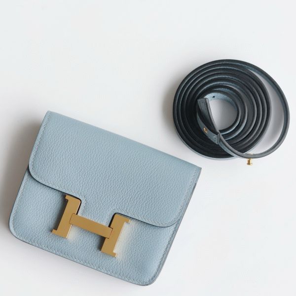 HERM Constance Slim Wallet in Blue Lin Evercolor Calfskin