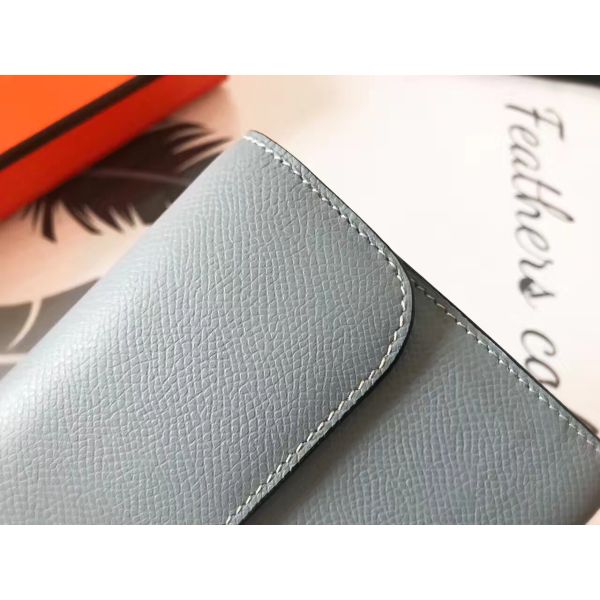 HERM Constance Long Wallet In Blue Lin Epsom Leather