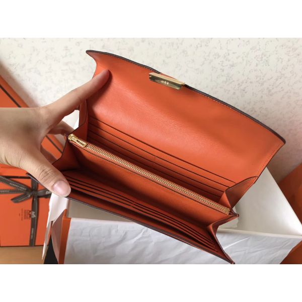 HERM Constance Long Wallet In Orange Epsom Leather