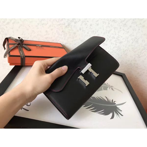 HERM Constance Long Wallet In Black Swift Leather