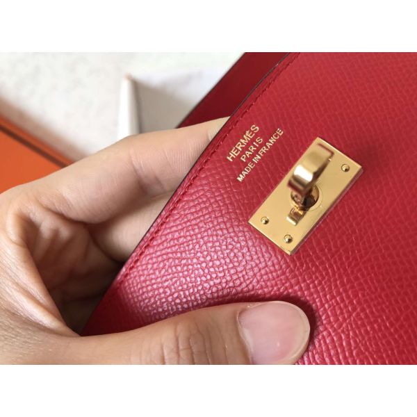 HERM Kelly Classic Long Wallet In Red Epsom Leather