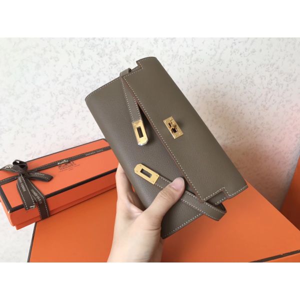 HERM Kelly Classic Long Wallet In Taupe Epsom Leather