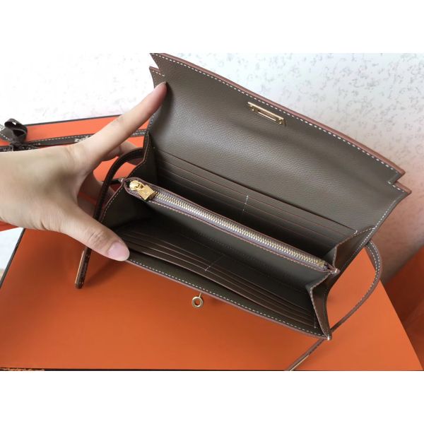HERM Kelly Classic Long Wallet In Taupe Epsom Leather