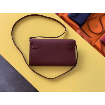 HERM Kelly Classique To Go Wallet In Bordeaux Epsom Calfskin