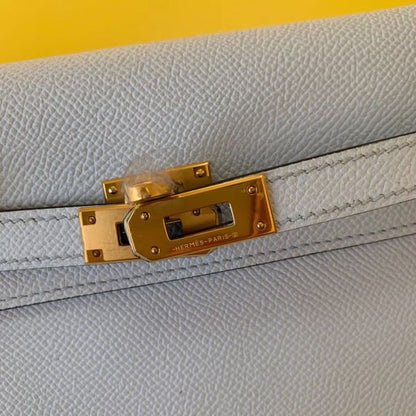 HERM Kelly Classique To Go Wallet In Blue Zephyr Epsom Calfskin
