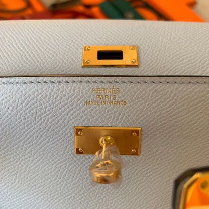 HERM Kelly Classique To Go Wallet In Blue Zephyr Epsom Calfskin
