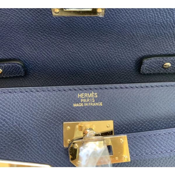 HERM Kelly Classique To Go Wallet In Dark Blue Epsom Calfskin