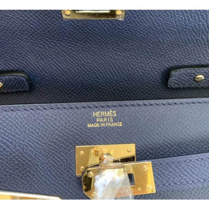 HERM Kelly Classique To Go Wallet In Dark Blue Epsom Calfskin