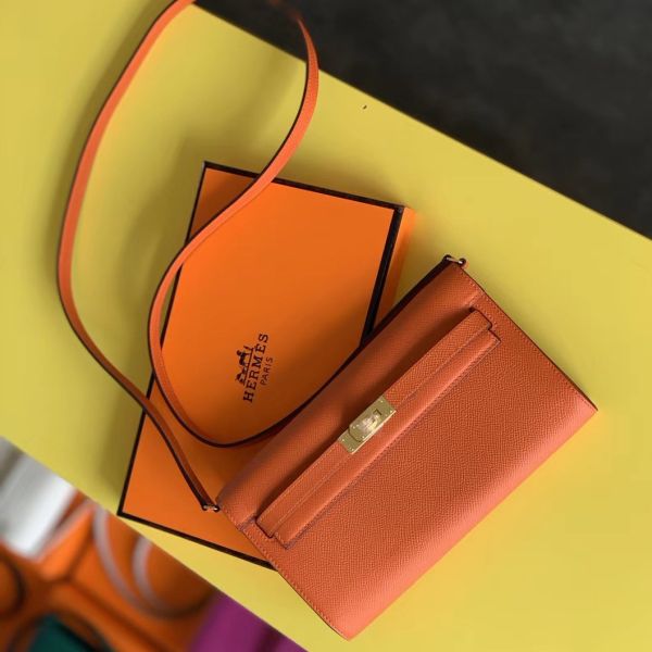 HERM Kelly Classique To Go Wallet In Orange Epsom Calfskin