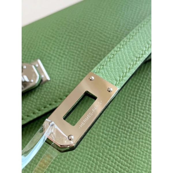 HERM Kelly Classique To Go Wallet In Vert Criquet Epsom Calfskin