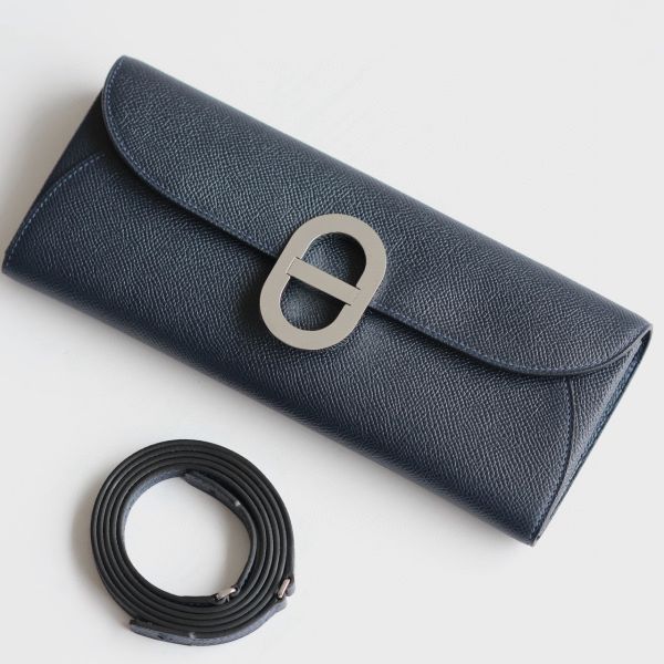 HERM Maillon To Go Wallet in Blue Indigo Epsom Calfskin