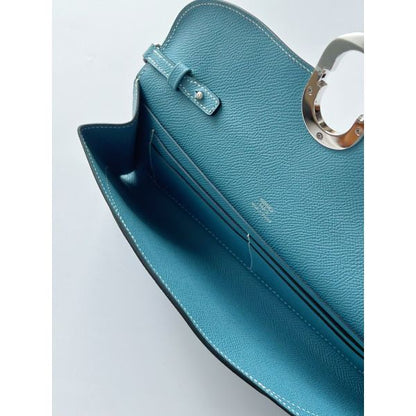 HERM Maillon To Go Wallet in Blue Jean Epsom Calfskin