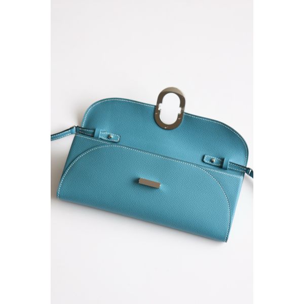 HERM Maillon To Go Wallet in Blue Jean Epsom Calfskin
