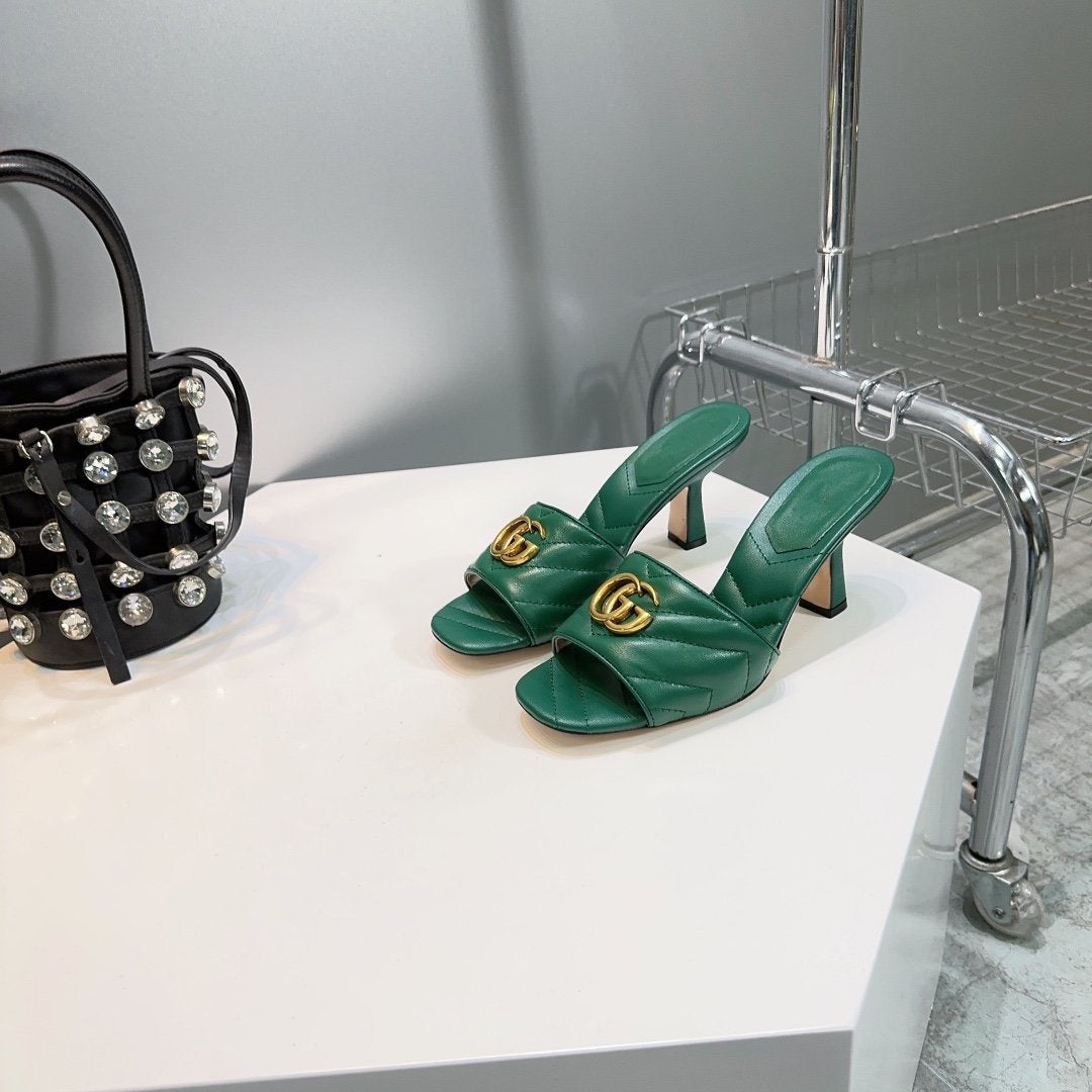 GG SANDALS HIGH-HEELED GREEN