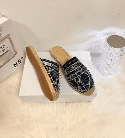 GRANVILLE ESPADRILLE NAVY BLUIE OBLIQUE EMBROIDERED COTTON MULE