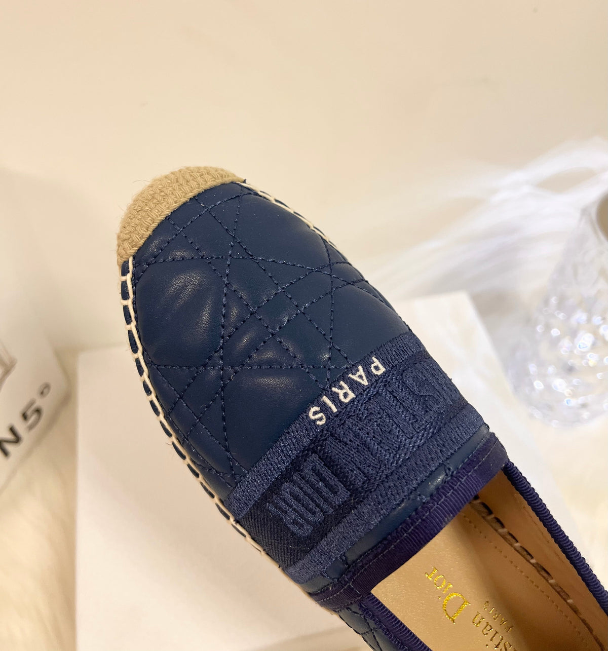 GRANVILLE ESPADRILLE NAVY BLUE QUILTED CANNAGE CALFSKIN