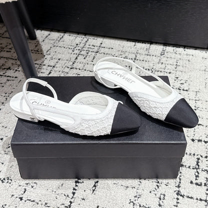 SLINGBACK 25S IN WHITE FABRIC AND BLACK CALFSKIN CANVAS