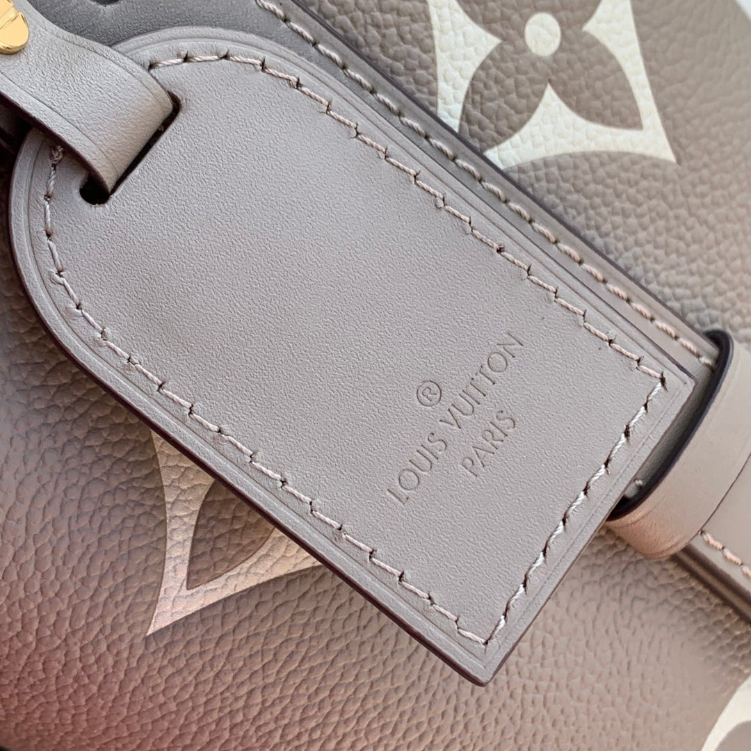 ALL IN BB BAG 18 IN TOURTERELLE GREY AND CREAM EMBOSSED COWHIDE