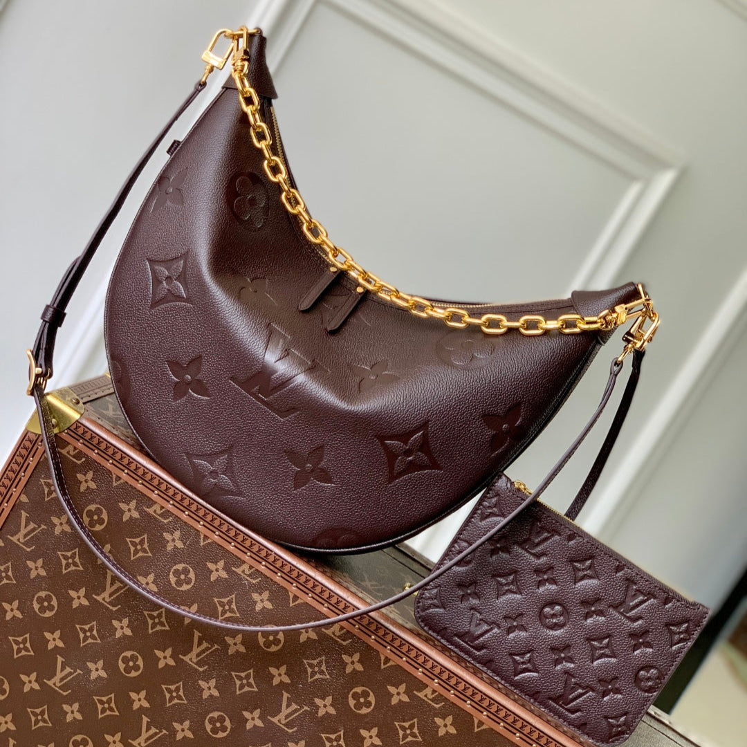 LOOP HOBO 38 IN DARK BROWN MONOGRAM EMPREINTE CALFSKIN EMBOSSED LOGO