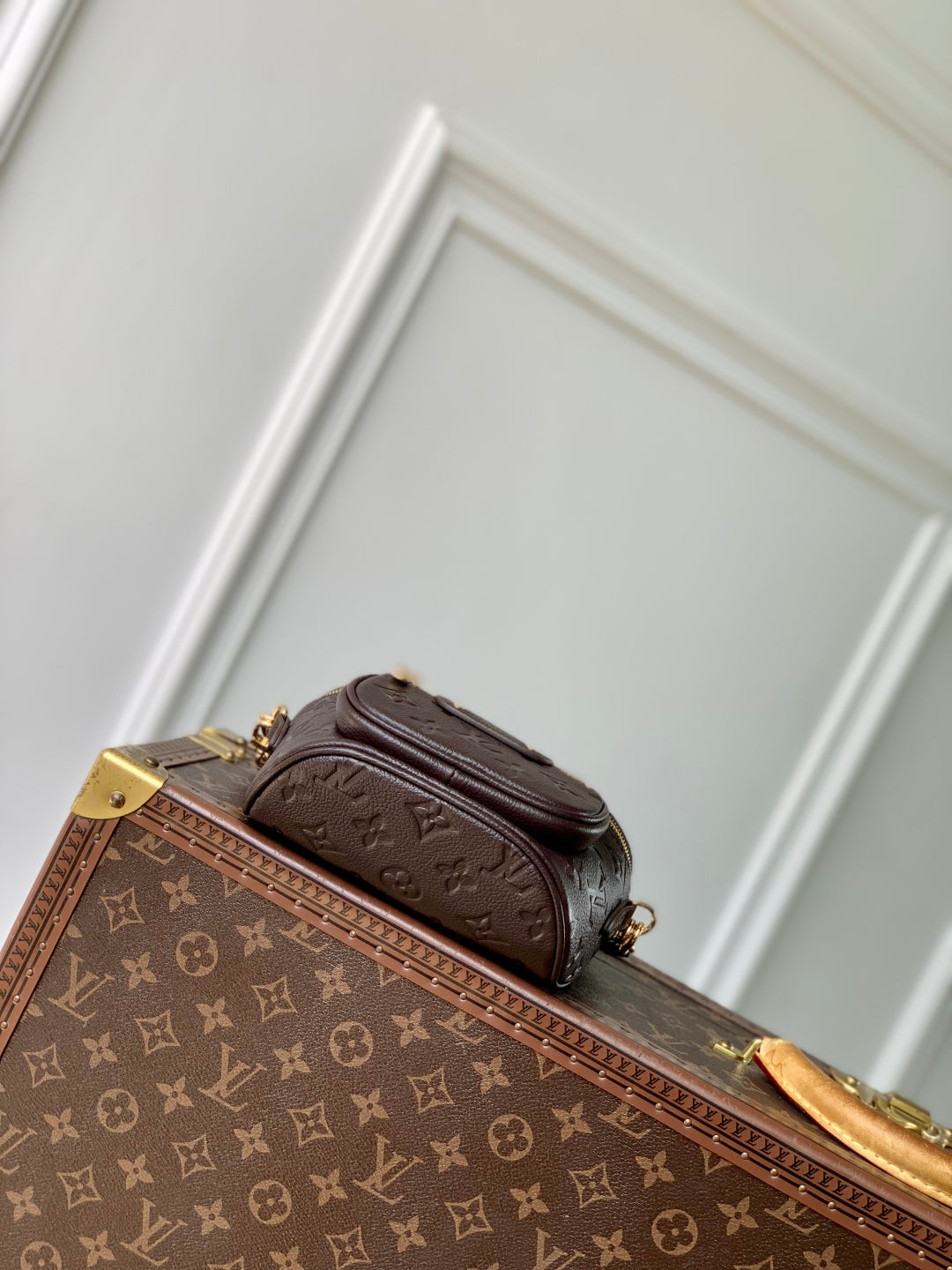 MINI BUMBAG 17 IN DARK BROWN MONOGRAM EMBOSSED LOGO CALFSKIN