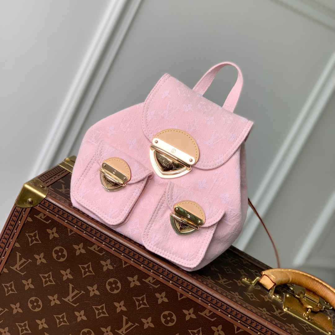 VENICE BACKPACK 24 IN PINK MONOGRAM DENIM GOLD HARDWARE