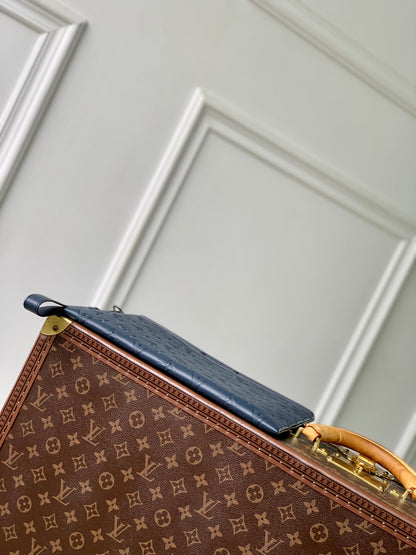 POCHETTE TOGO 30 IN DARK BLUE MONOGRAM ECLIPSE CALFSKIN EMBOSSED LOGO