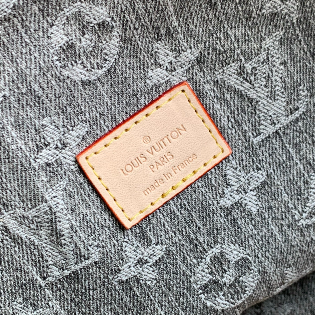 COUSSIN HOBO MM 38 IN GREY MONOGRAM DENIM