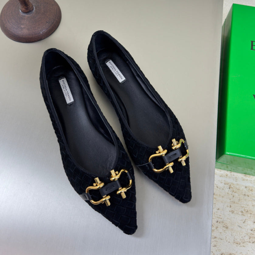 BALLET FLAT IN BLACK INTRECCIATO SUEDE