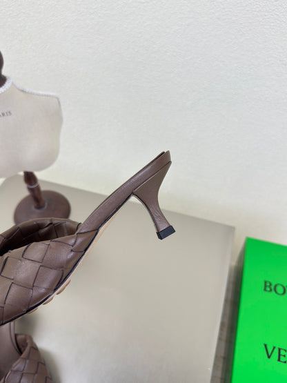 BLINK HIGH 5 CM MULE IN CAROB BROWN INTRECCIATO LEATHER