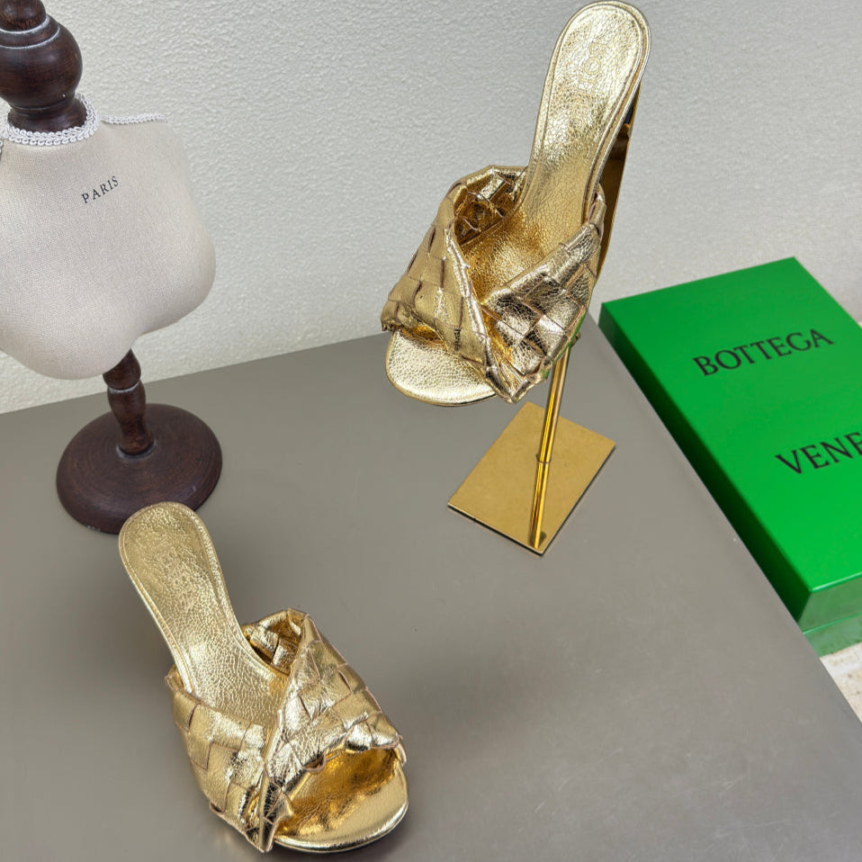 BLINK HIGH 5 CM MULE IN GOLD INTRECCIATO LEATHER