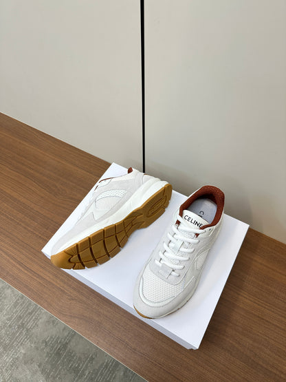 RUNNER CR-03 LOW LACE-UP PALE GRAY SUEDE AND WHITE CALFSKIN