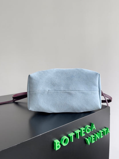 SMALL PINACOTECA REVERSIBLE TOTE BAG 24 IN MADDER BROWN LAMBSKIN AND LIGHT BLUE SUEDE