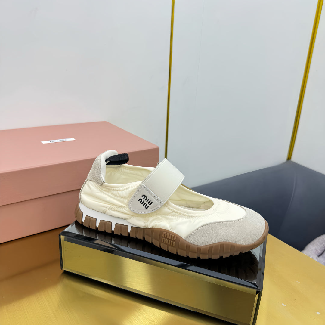 BALLERINAS SHOES IN WHITE TYRE TECHNICAL FABRIC GREY SUEDE