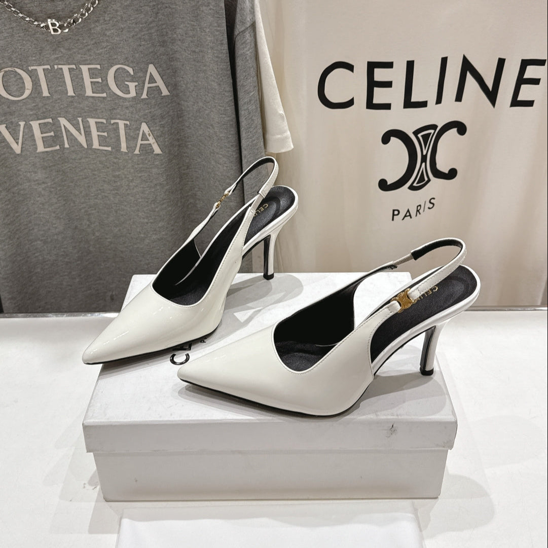 JUDY TRIOMPHE STILETTO SLINGBACK 75MM IN WHITE PATENT CALFSKIN