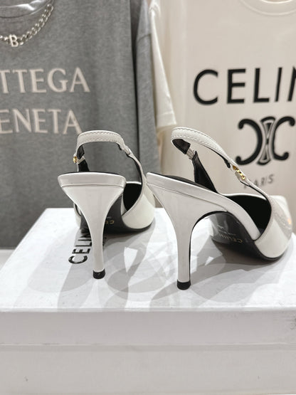 JUDY TRIOMPHE STILETTO SLINGBACK 75MM IN WHITE PATENT CALFSKIN