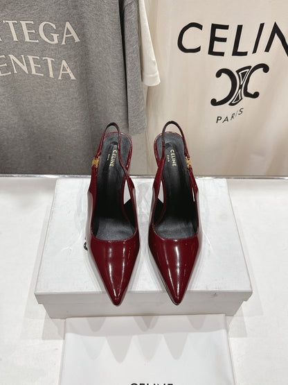 JUDY TRIOMPHE STILETTO SLINGBACK 75MM IN BURGUNDY RED PATENT CALFSKIN