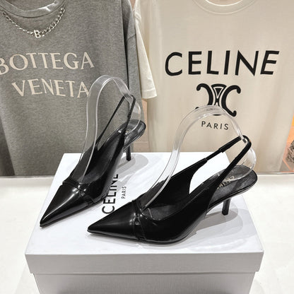 JUDY CAP TOE SLINGBACK 65MM IN BLACK SMOOTH AND SHINY CALFSKIN